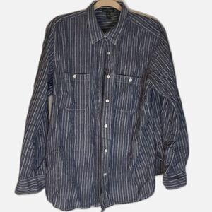 Lauren Jeans Co Shirt 2X Women's Blue White Pinstripe Lng Slve Business Casual